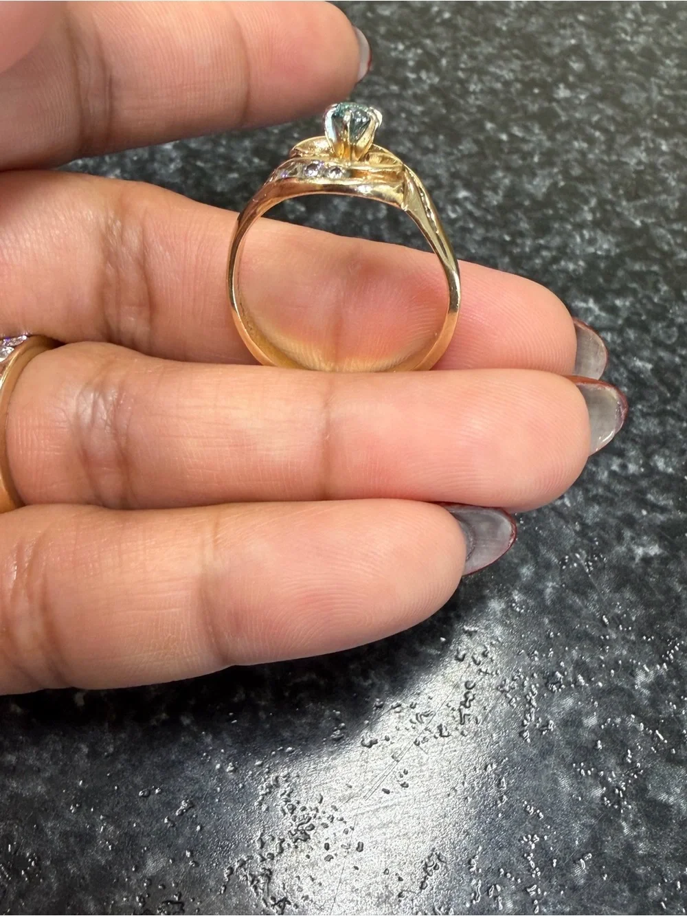 14k natural blue diamond ring